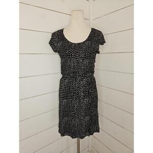Ann Taylor Loft XS black with white detail mini faux wrap dress